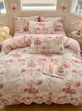 舍2025款全棉款四件套大花卉系XJZ列百搭床单款床笠学家生宿三件