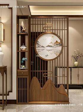 新中式风格栅玄关柜客厅家用正对大门入户进门遮挡玄关隔断实木屏