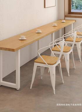 铁艺实木长条餐窄快店食堂小桌吃店A222212靠墙靠窗子边桌酒吧矮