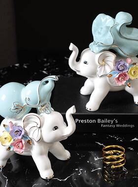 厂价陶瓷大象摆对NHO件一葫芦菜白家居办桌面创公意白色工艺品礼