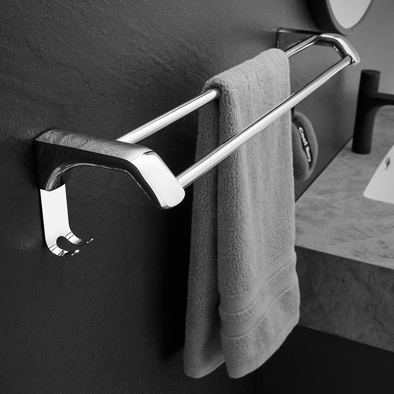 生304不锈锈钢卫间免打孔浴室不钢毛巾挂杆611杆单杆双杆厕所晾毛