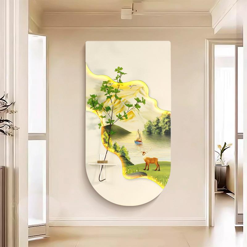 奶油风围入户玄关装饰画立体砂水培绿植挂画氛灯55走画廊过道壁岩