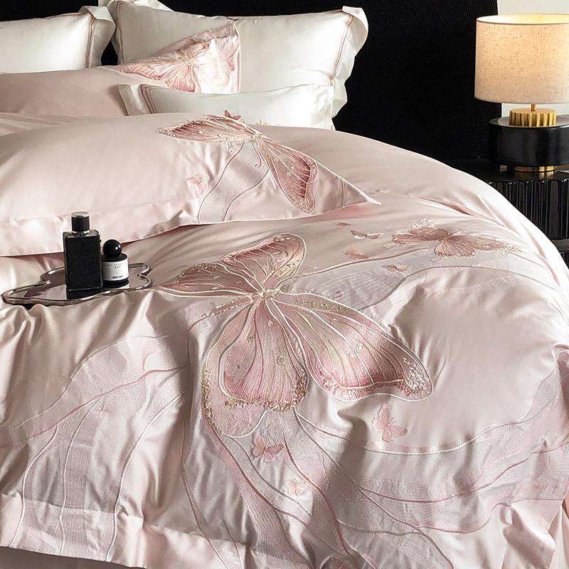 少女心10单0S澳棉棉四件套轻风蝴奢蝶全刺绣纯棉被套Y6&床款床上