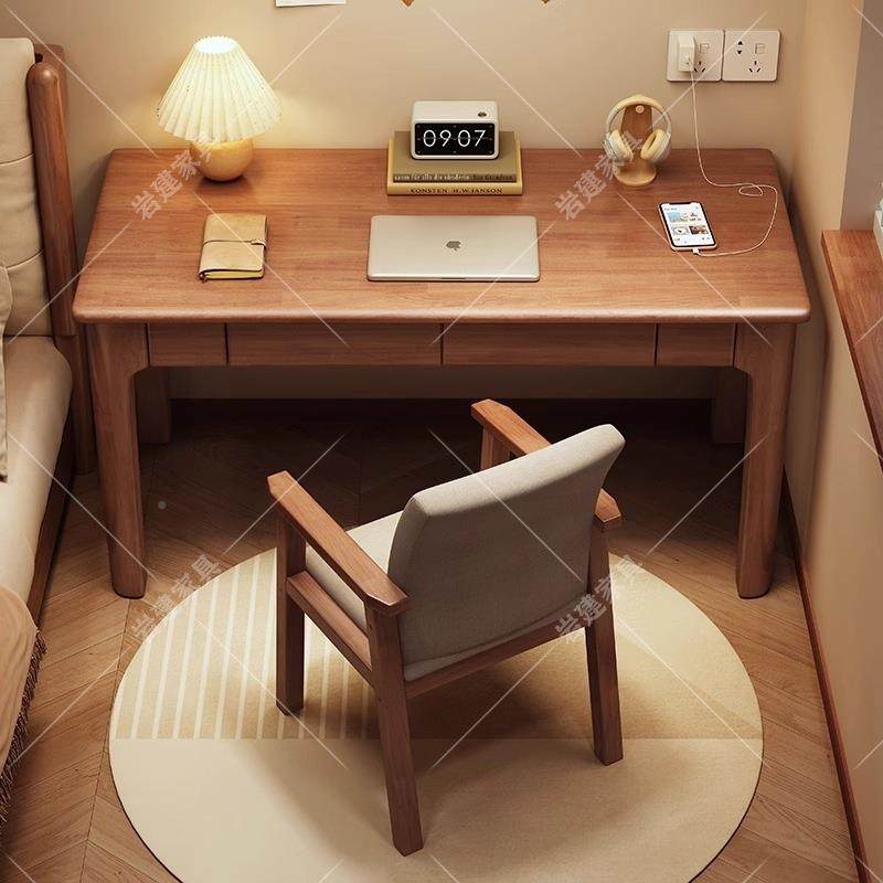 实木书桌家用学学桌带办抽YIO生屉电脑习桌小户型简约公桌卧室工
