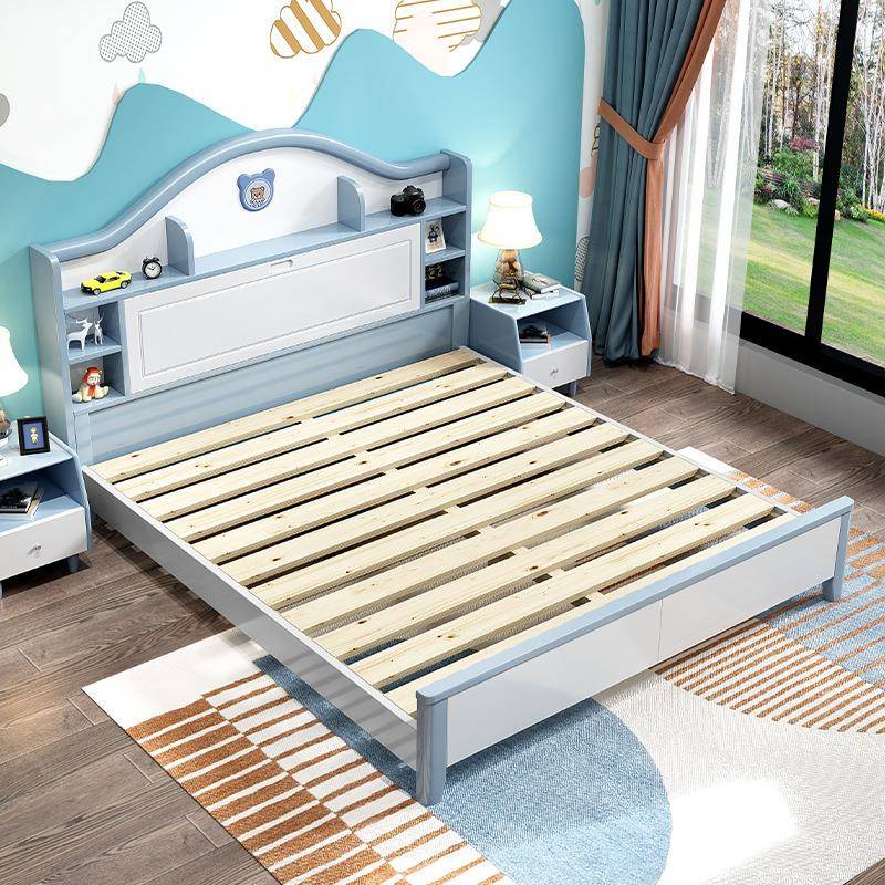 现代简儿童全卧实人木床男孩室白色学生储约物1米5F618#单床