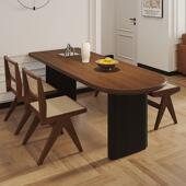 餐中古诧寂风桃木色桌椅组合半圆胡形靠墙岛台实木饭桌家小DUM用