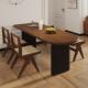 餐中古诧寂风桃木色桌椅组合半圆胡形靠墙岛台实木饭桌家小DUM用