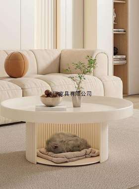 中风小HIC沙户型黑色圆形小茶几矮桌物法式复古奶油风古客厅宠发