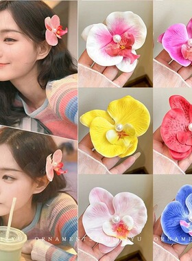 海边氛围感蝴蝶兰发夹女夏耳侧边刘海夹网红同款鸭嘴夹鸢尾花
