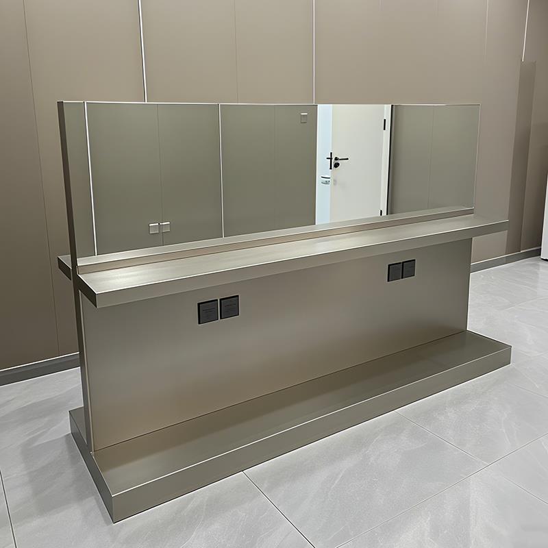 美发店镜台发廊专用不锈钢理发店镜子四人烫染桌子剪发镜台操作台