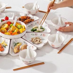 家庭碗碟团圆拼盘组合过年夜饭陶瓷餐具火锅备菜扇形盘子家用套装