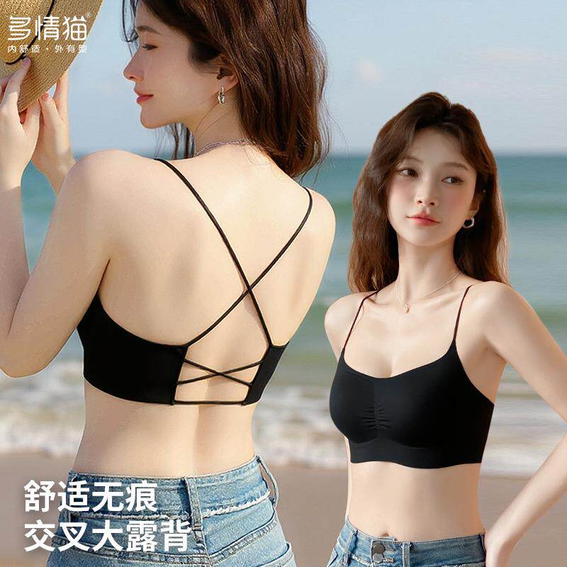 交叉细肩带美背内衣女2025新款抹胸防走光夏季薄款无痕内衣多情猫