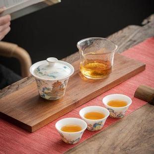 国风春山锦绣盖碗旅行茶具套组快客杯便携式 唐舍 家用旅游喝茶碗