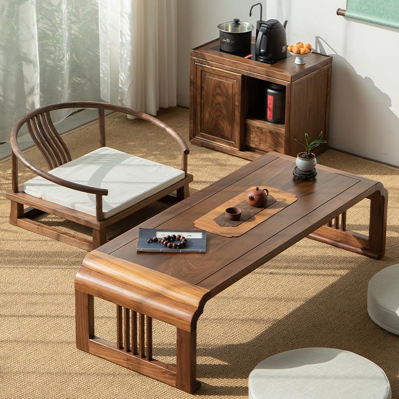 新中式榻榻米茶几日式矮桌椅实木茶室客厅飘窗茶台茶桌胡桃木榆木