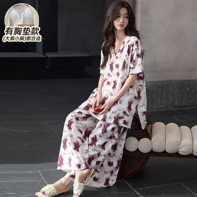 莫代尔睡衣女款夏高级感国风新中式短袖长裤带胸垫套装2025年新款