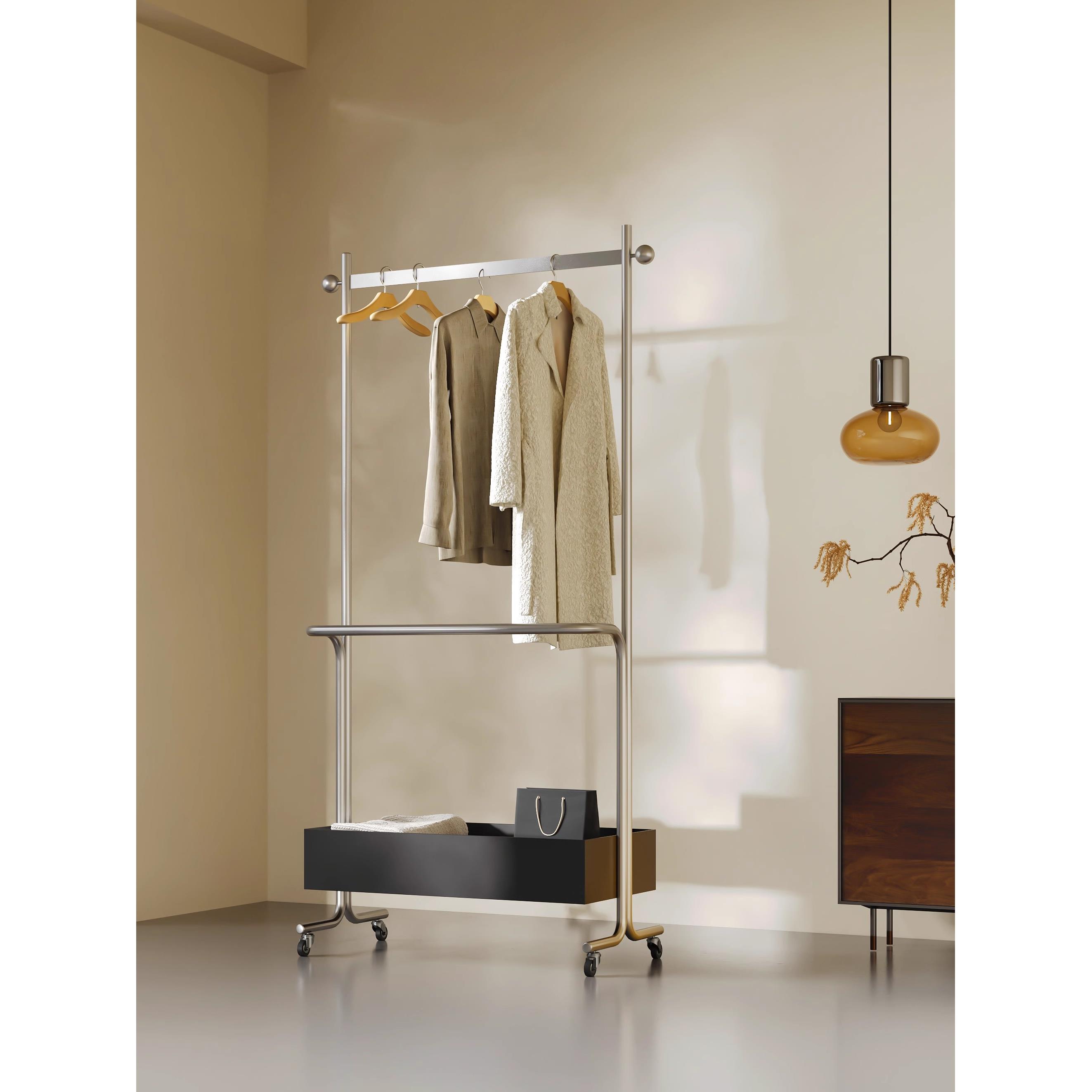 中世纪风格包豪斯衣架现代简单可移动存储集成卧室地板站立不锈钢