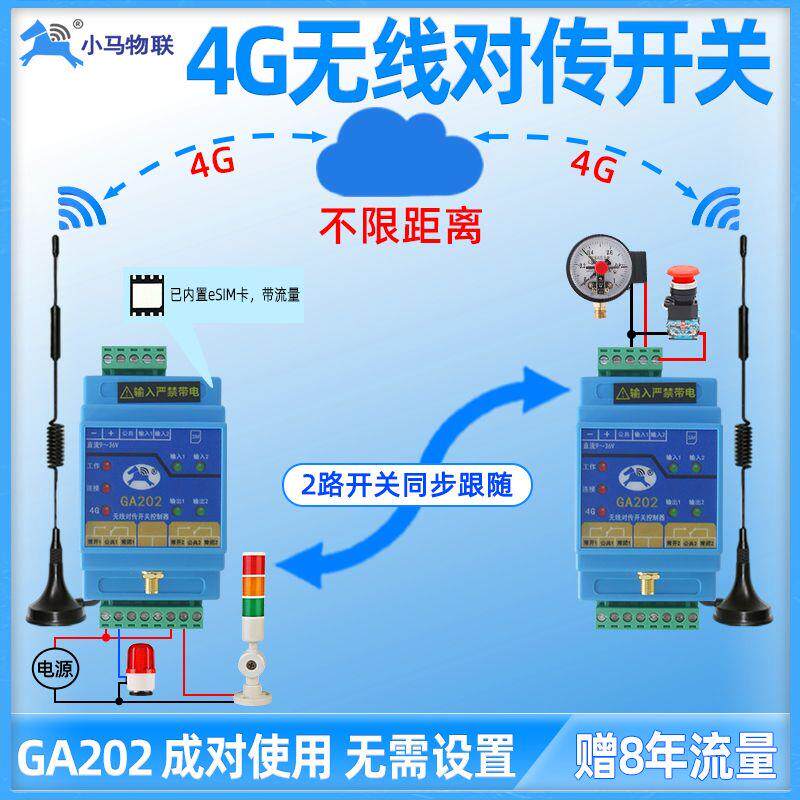 4g开关量无线传输模块2路对传遥控收发PLC远程水位控制器小马物联