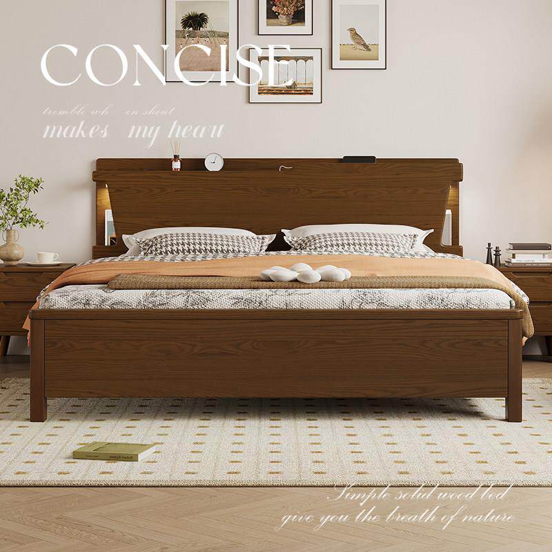 中古风全实木床法式复古白蜡木卧室1米2单人床带储物空间2025新款