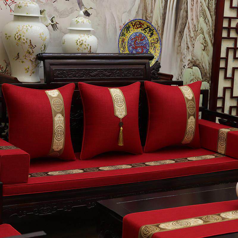 红木沙发坐垫实木沙发垫罩套加厚防滑夏季中式棉麻罗汉床餐椅坐垫