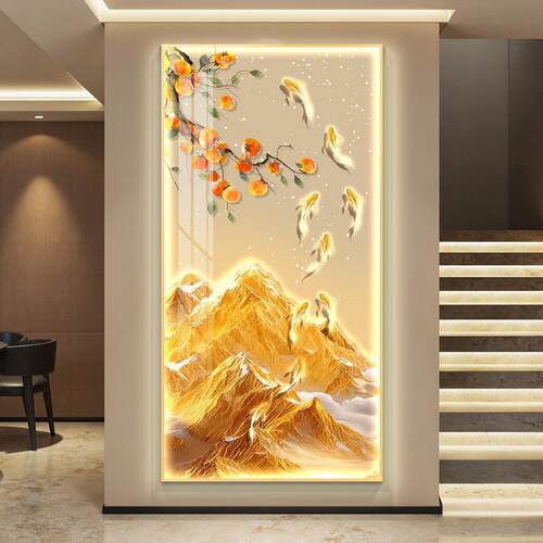轻奢九鱼图led灯入户玄关装饰画走廊过道挂画壁画简约现代高级感