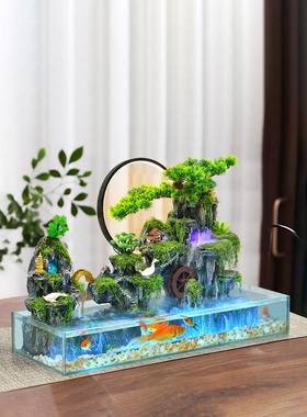 鱼缸假山循环流水生财客厅桌面乔迁新居礼品高山水景观加湿器摆件