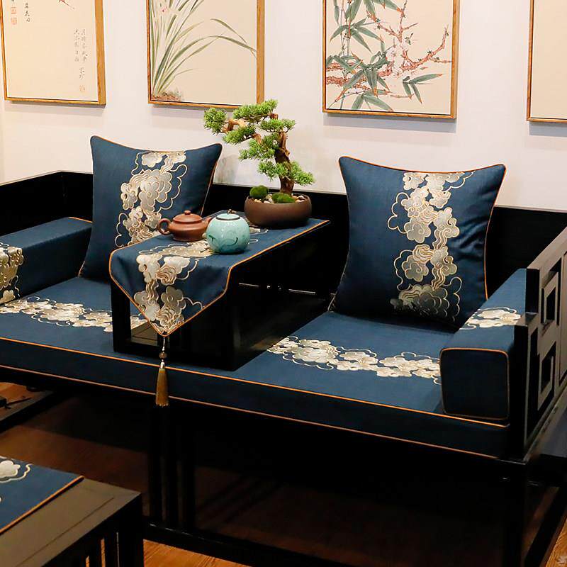 新中式红木家具沙发垫保护套四季专用垫防滑实木罗汉床垫五件套