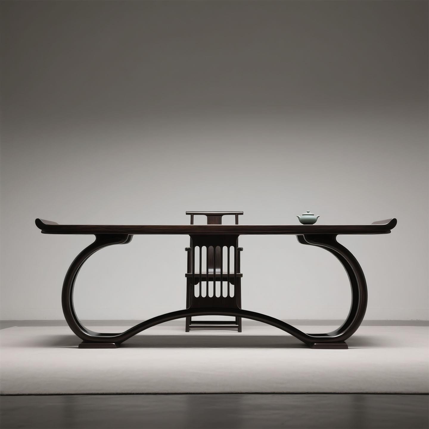 新中式乌金木茶桌椅组合轻奢现代家用实木茶台茶室会客室家具定制