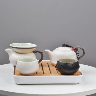 小套功夫日式 白瓷家用茶具套装 简约泡茶壶茶杯陶瓷小茶台茶盘整套