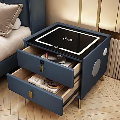 智能奢床头柜柜卧室现代简约轻实床边收纳无9885木线充电带指纹锁