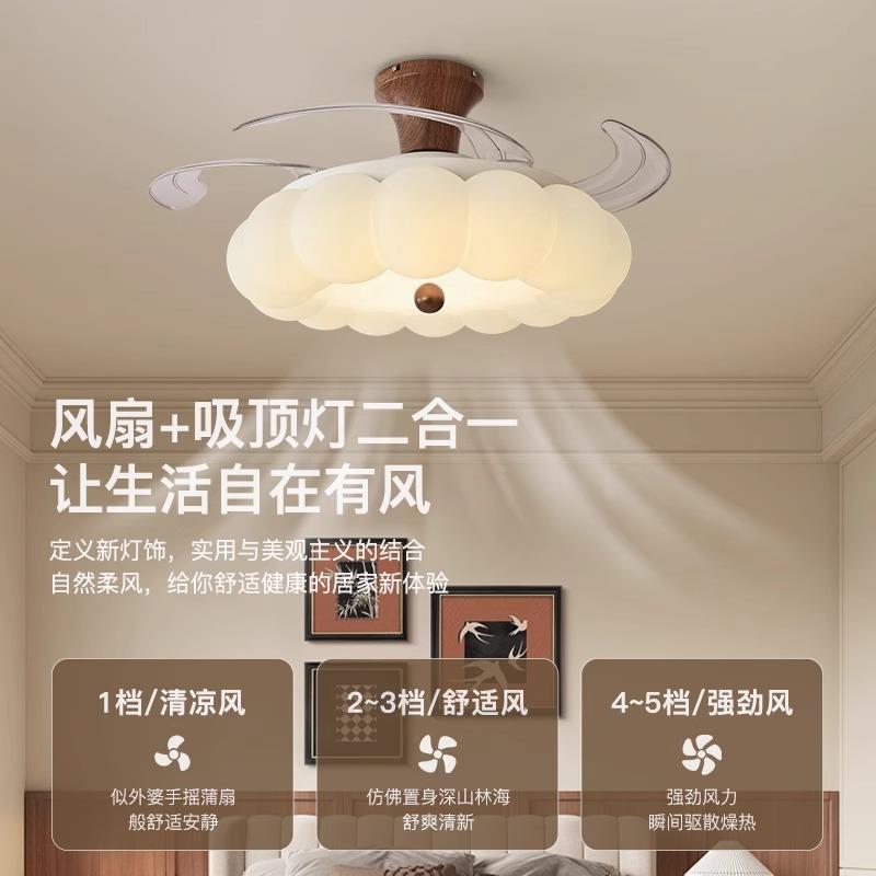 法式中古风卧室风灯新泡中式66胡桃木泡吊扇灯餐厅一扇体电色风扇