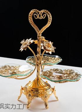 水果盘高档欧美风四格圆形水果果盘创意轻奢茶几摆件多层三层网红