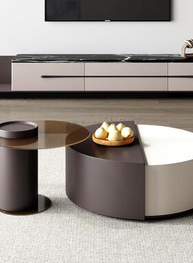 意极简边旋转实木ZMW玻璃圆茶几组式合约现代小户型家用客厅简轻