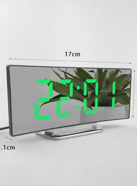 学曲屏电子桌面客厅大屏幕时钟LEKS726413D镜面床头卧室生静音夜