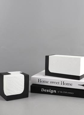 现代简树脂方黑白拼色块桌面摆件客厅卧室约玄关酒店软家居1730饰