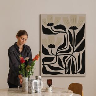 丰385简约抽象低白灰客厅装饰画调入顺黑户玄关纯手绘油画卧室餐