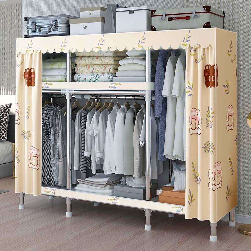 简易衣柜房出租用布衣柜家用卧室加柜粗框架ENX收衣柜钢结构衣柜
