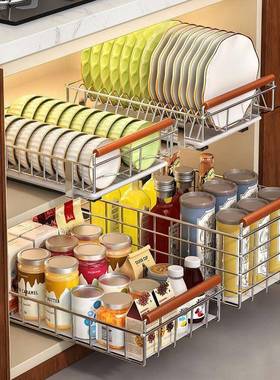 钢厨房碗不盘抽27338拉式抽拉碗碟柜收纳橱拉篮抽屉式盘子锈沥水