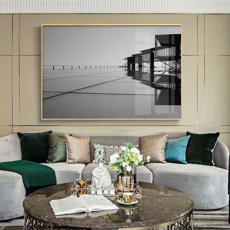 现代简约建筑装饰画大幅工业风办公室挂画横幅别墅壁画样板房画图片
