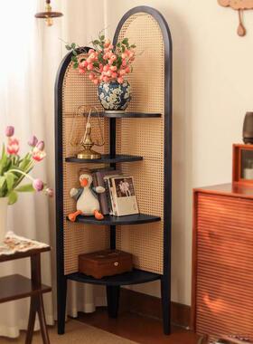 法发式中古632132藤编客厅复实木沙墙架转角书柜屏风三拐置物收纳