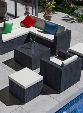 户外沙USQ编沙藤庭发院组合防水防晒休闲双人发露天阳台编藤家具