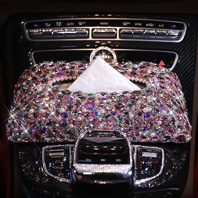 新汽车内车载品纸盒镶508饰钻女餐巾纸盒车用车内装饰巾座式抽纸