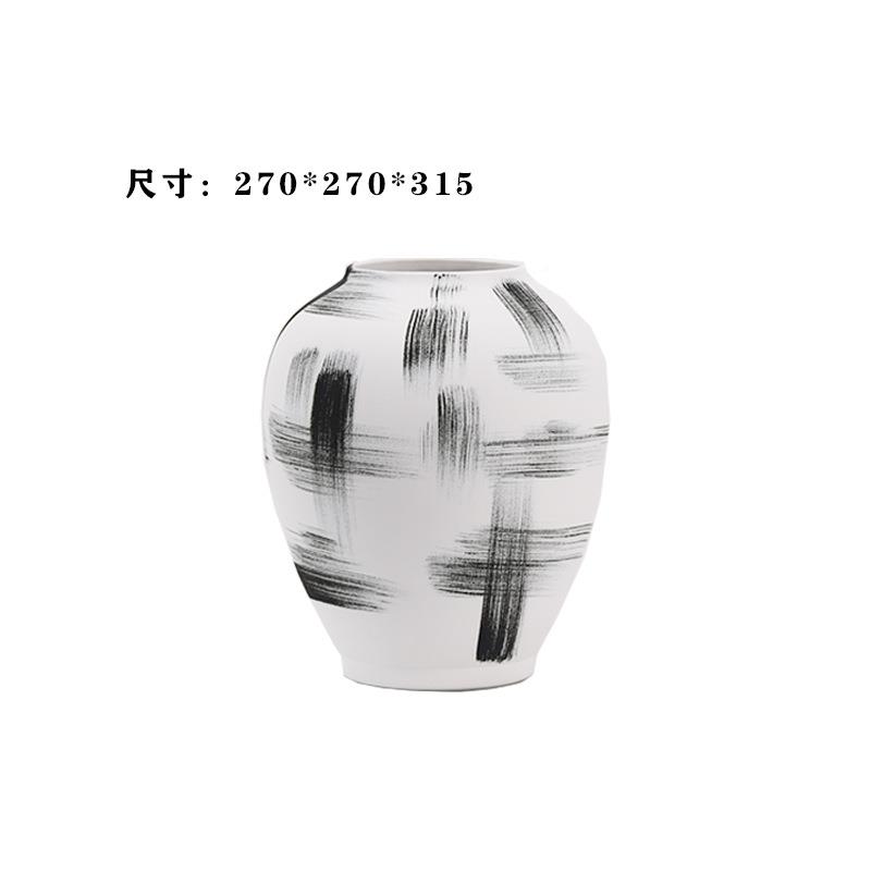 现代新YFI中式手绘陶瓷黑白水墨花瓶插花厅摆房件客茶几房书样板