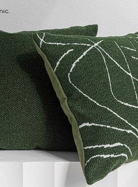 复古绿沙发约GCU抱枕客厅现代简几森何线条林靠枕长条形腰枕卧室