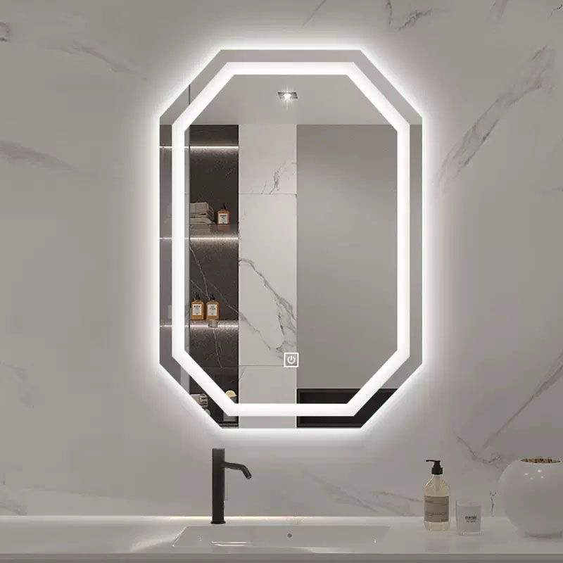 网红浴室镜子化妆镜带灯梳妆镜壁挂打孔卧室上墙智能发光菱形镜子