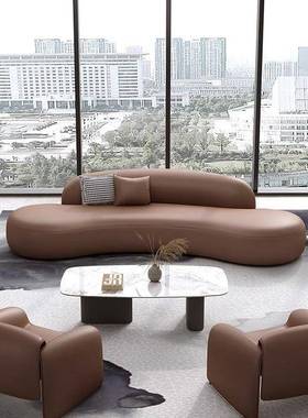 弧形沙发轻奢办公室AL100345酒沙店发茶几合待会客洽接谈室商务皮