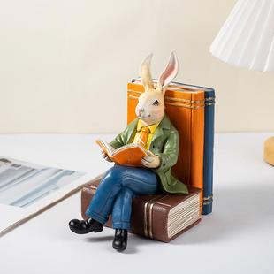 跨生RDW075家境新品 创意看书兔先摆件居桌面动物玄关酒柜树艺脂工