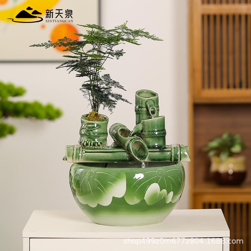 用瓷流水摆件水循环喷鱼缸小型家客厅电视柜桌NOB面装饰家陶居泉