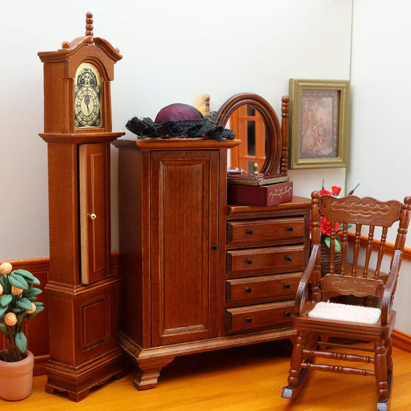 1:12娃娃屋dollhouse迷你家具微缩场景摆件欧式复古储物梳妆柜