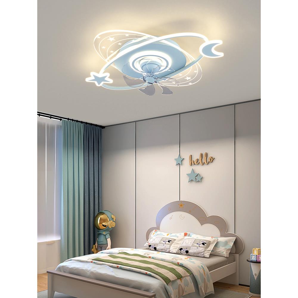 儿0房间风扇灯简约现521代22卧5童年新款室吸顶灯可摇头隐形电扇