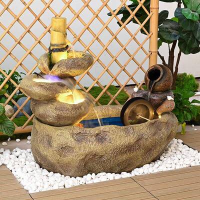 新中水式简约流水喷泉落地摆件客厅前桌台装饰20333景面观自循环